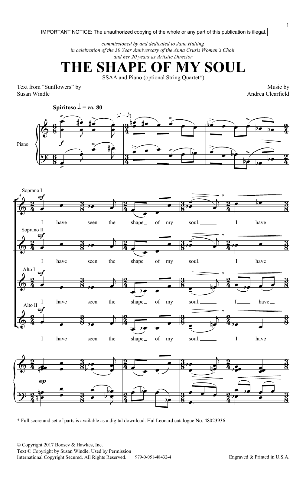 Download Andrea Clearfield The Shape Of My Soul Sheet Music