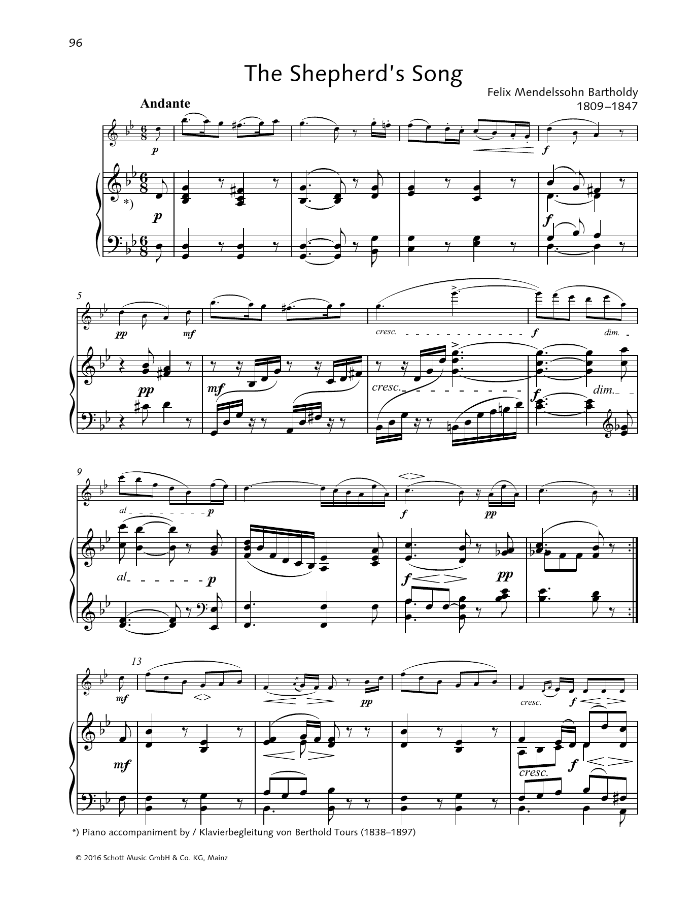 Download Felix Mendelssohn Bartholdy The Shepherd's Song Sheet Music
