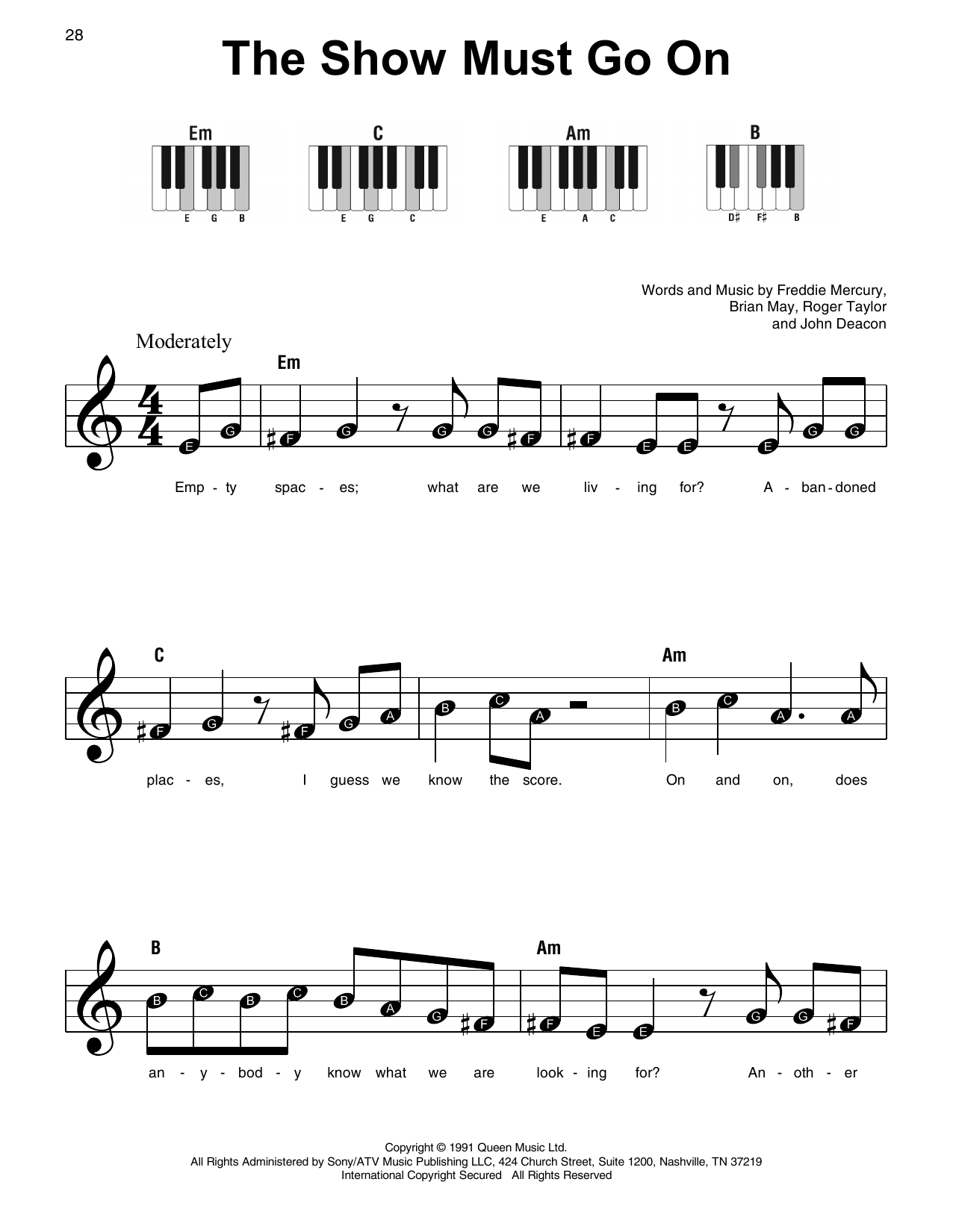 Download Queen The Show Must Go On Sheet Music