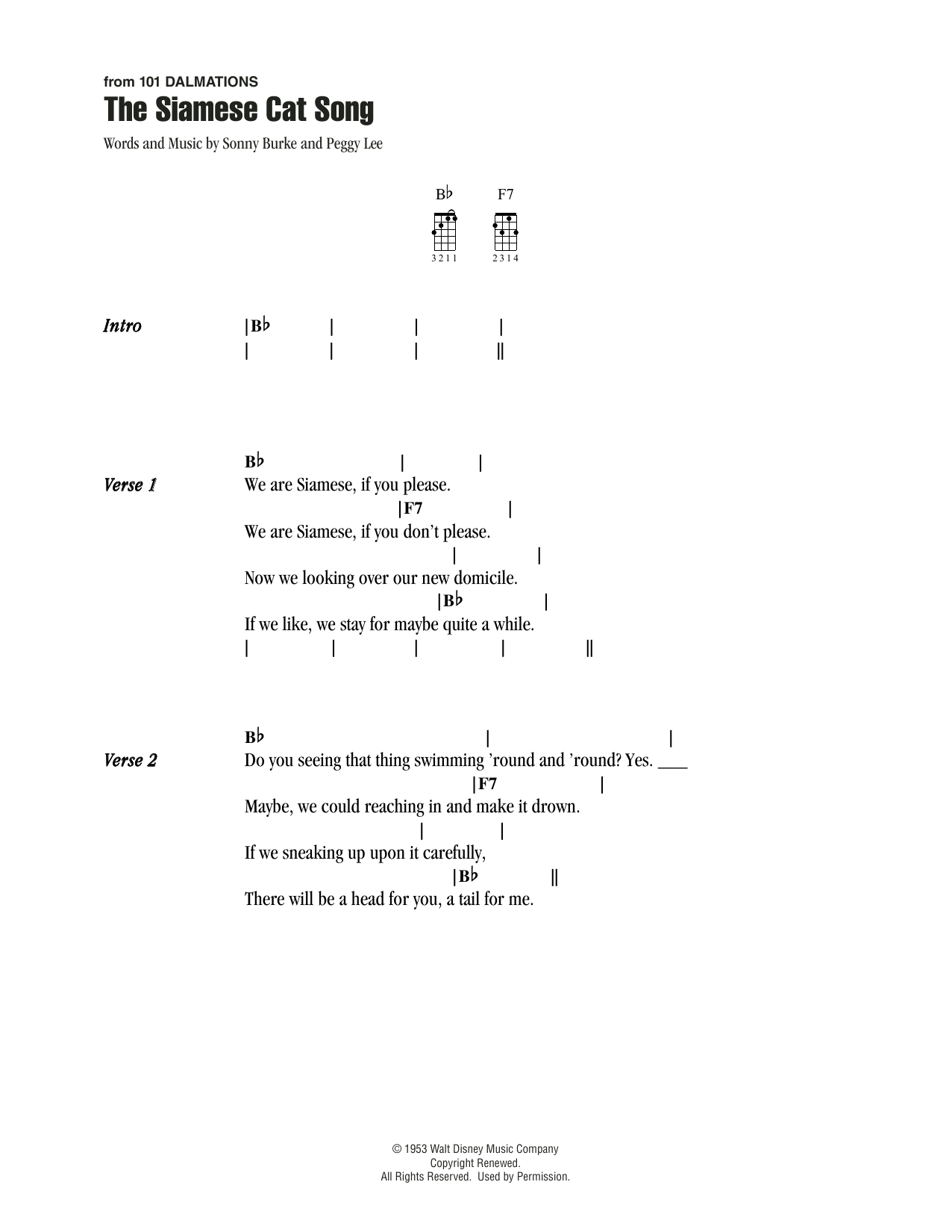 Peggy Lee The Siamese Cat Song (from Lady And The Tramp) sheet music notes printable PDF score