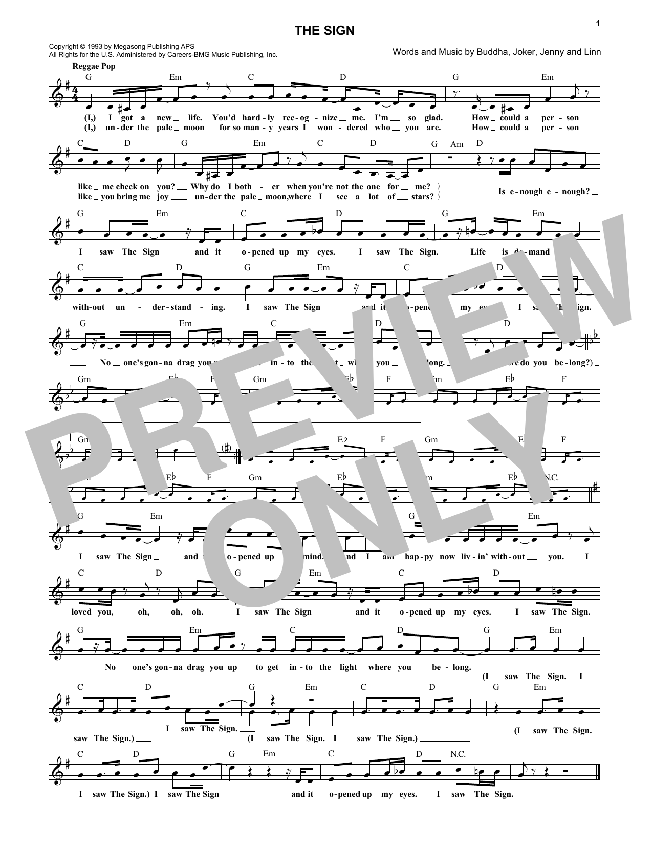 Download Ace Of Base The Sign Sheet Music