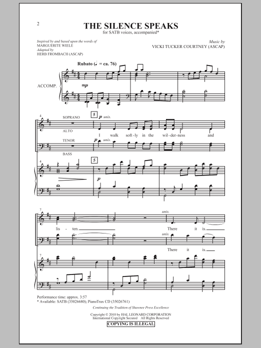 Download Herb Frombach The Silence Speaks Sheet Music