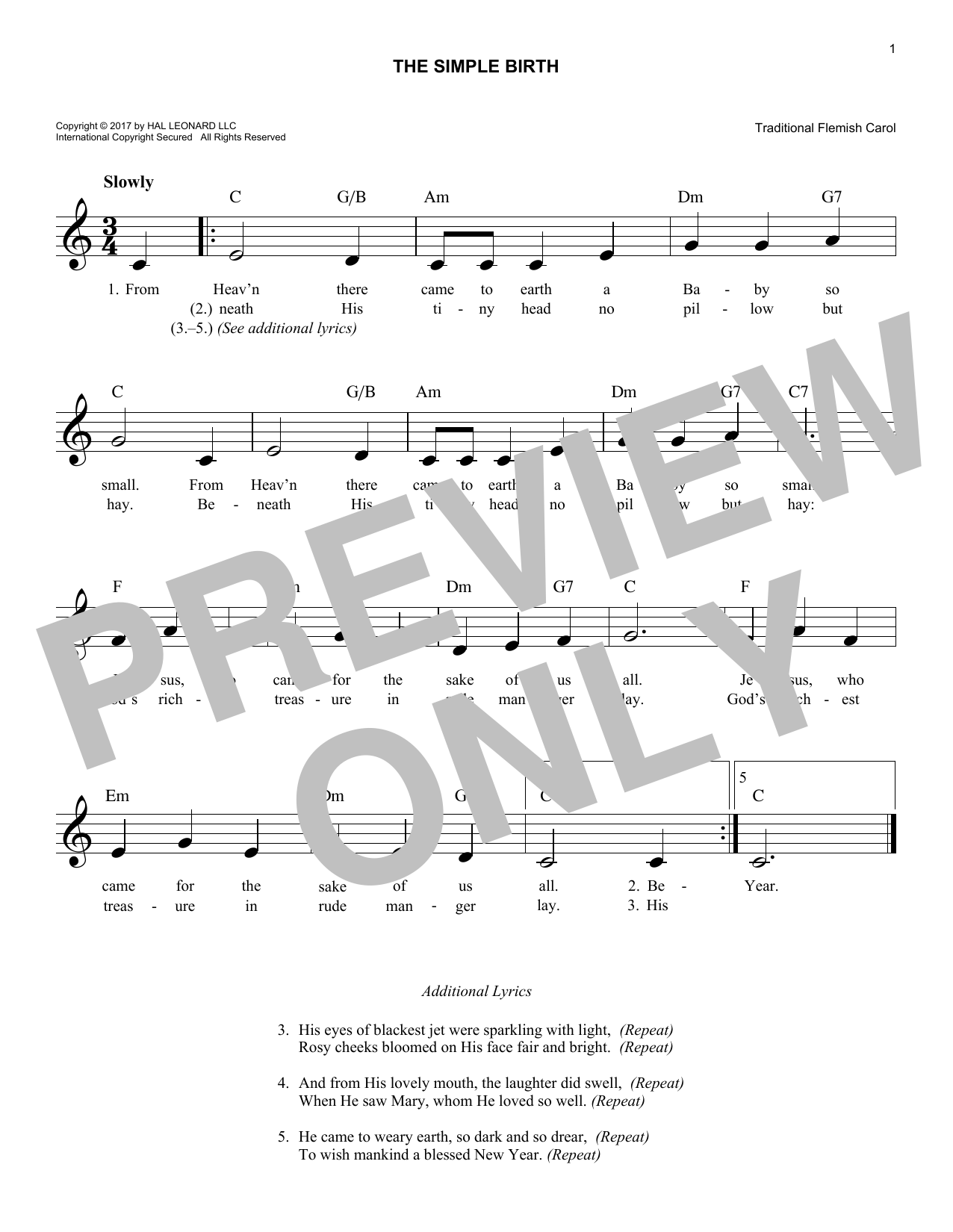 Download Traditional Carol The Simple Birth Sheet Music