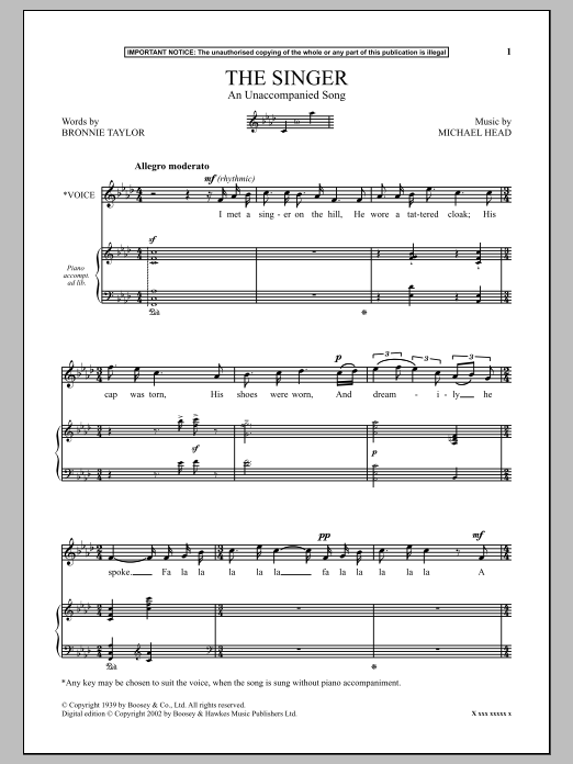 Download Michael Head The Singer (An Unaccompanied Song) Sheet Music