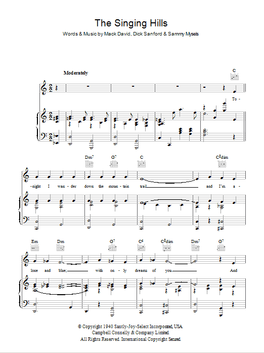 Download Bing Crosby The Singing Hills Sheet Music