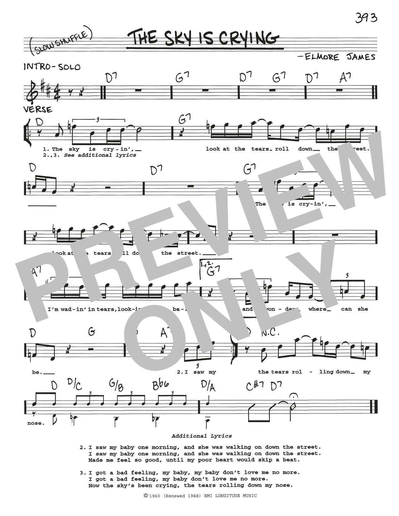 Download Elmore James The Sky Is Crying Sheet Music