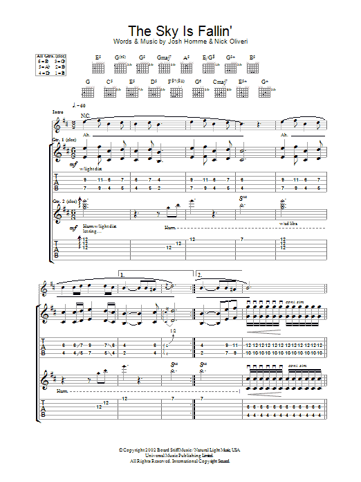 Download Queens Of The Stone Age The Sky Is Fallin' Sheet Music