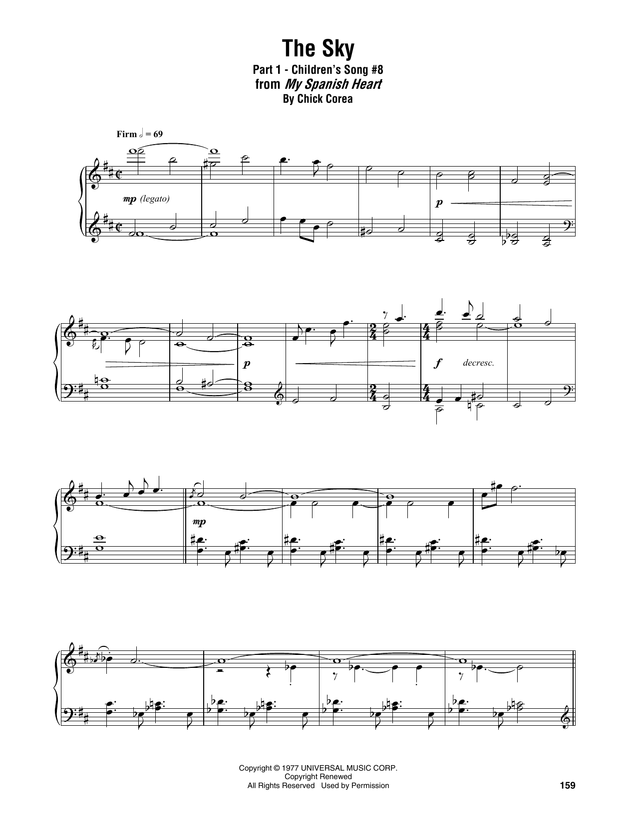 Download Chick Corea The Sky (Part 1 - Children's Song #8) Sheet Music
