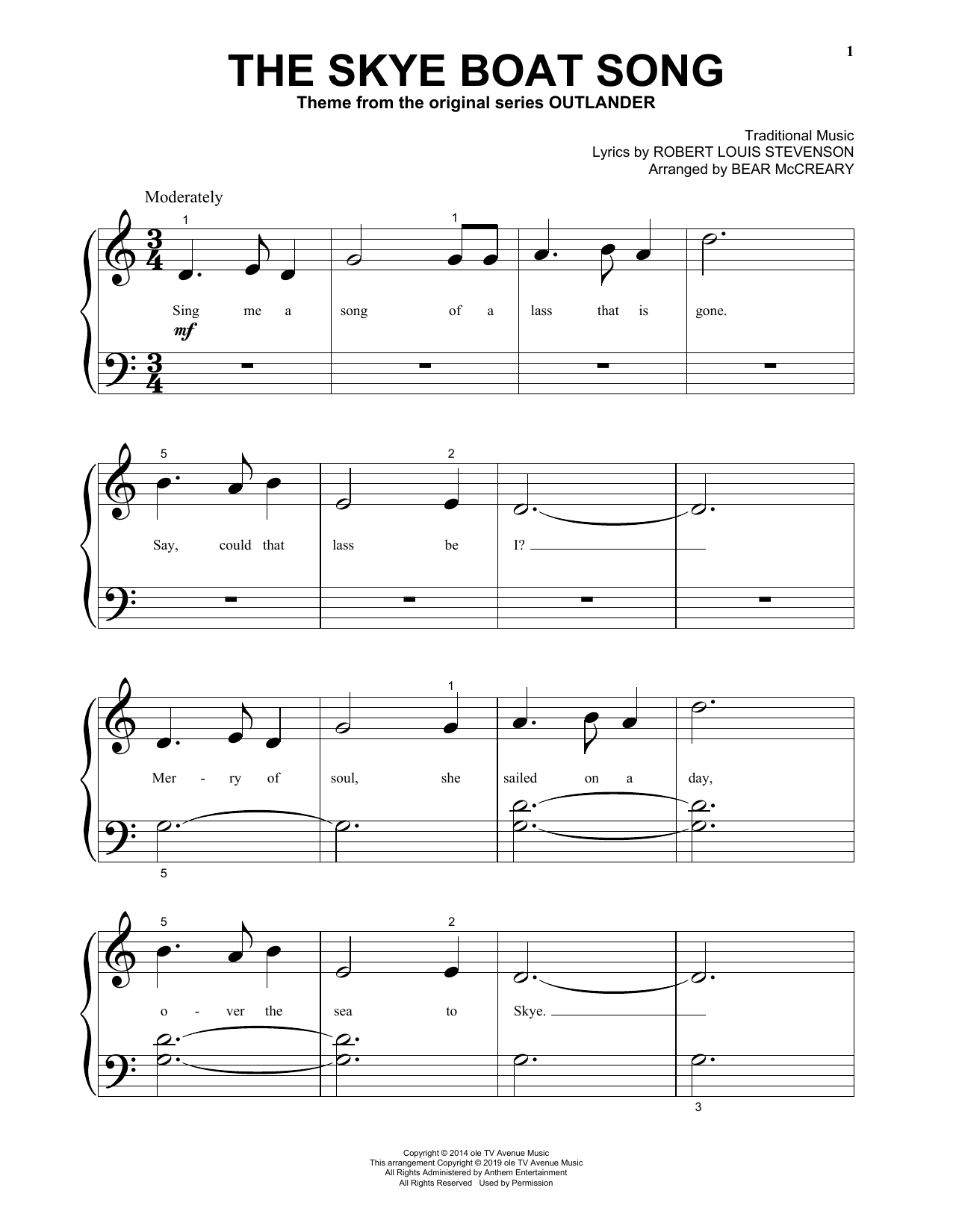 Download Robert Louis Stevenson The Skye Boat Song (from Outlander) (ar Sheet Music
