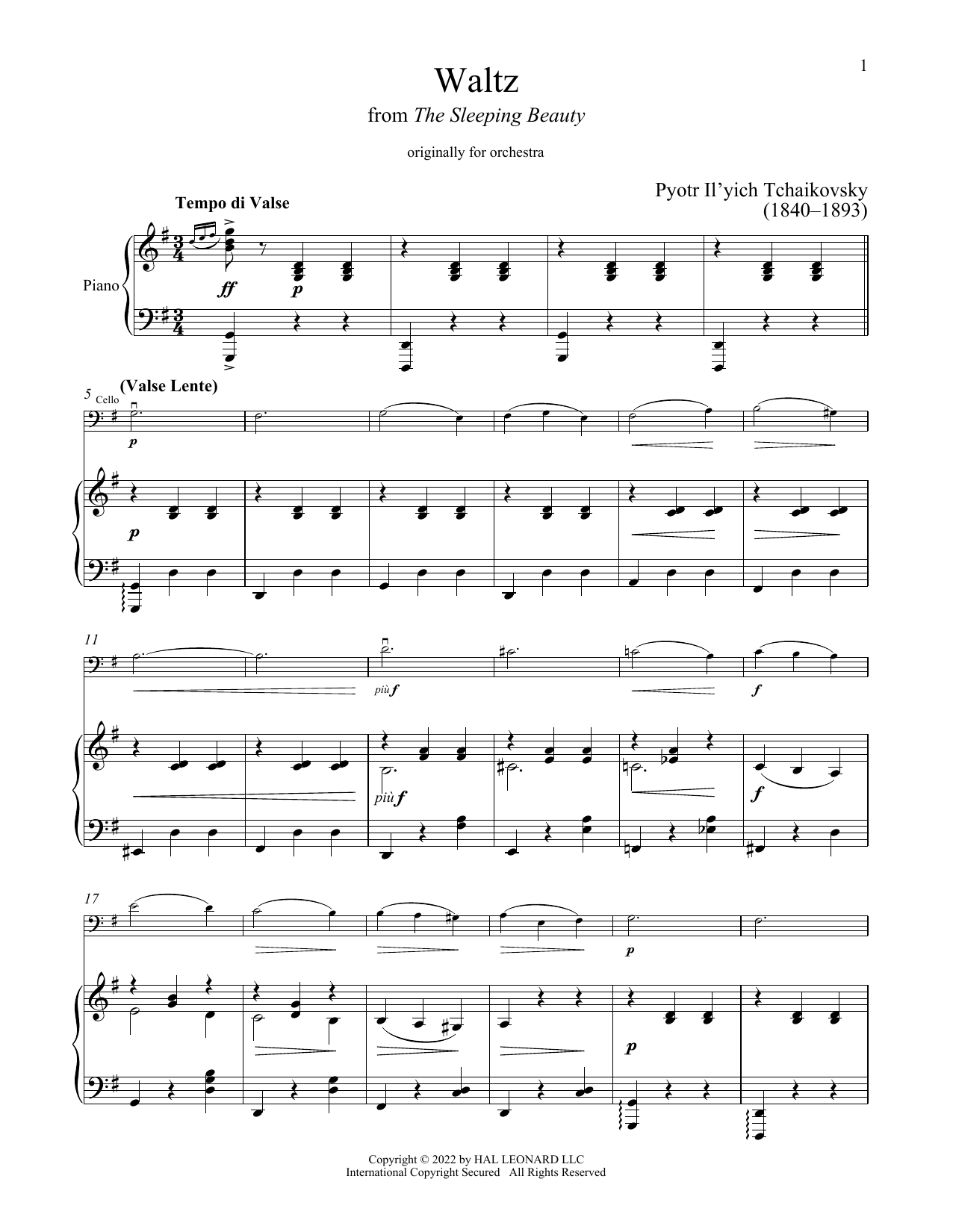 Download Pyotr Il'yich Tchaikovsky The Sleeping Beauty Waltz Sheet Music