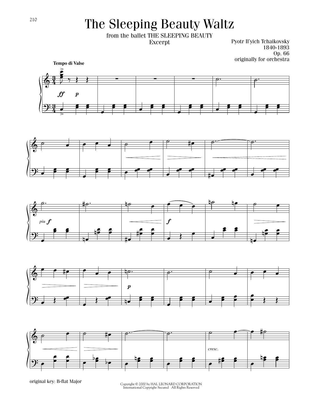 Pyotr Il'yich Tchaikovsky The Sleeping Beauty Waltz sheet music notes printable PDF score
