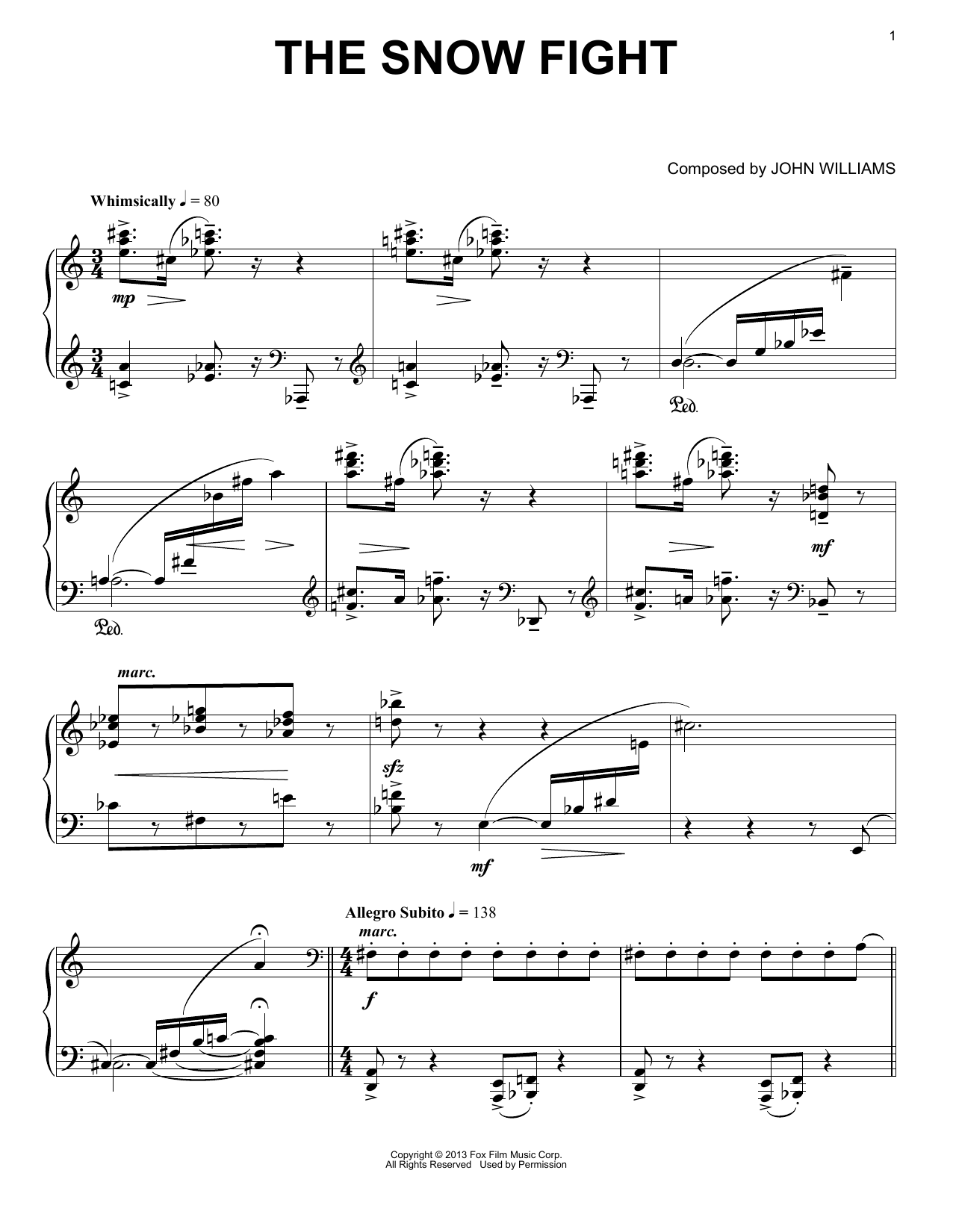 Download John Williams The Snow Fight Sheet Music