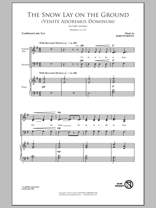 Download John Purifoy The Snow Lay On The Ground (Venite Ador Sheet Music