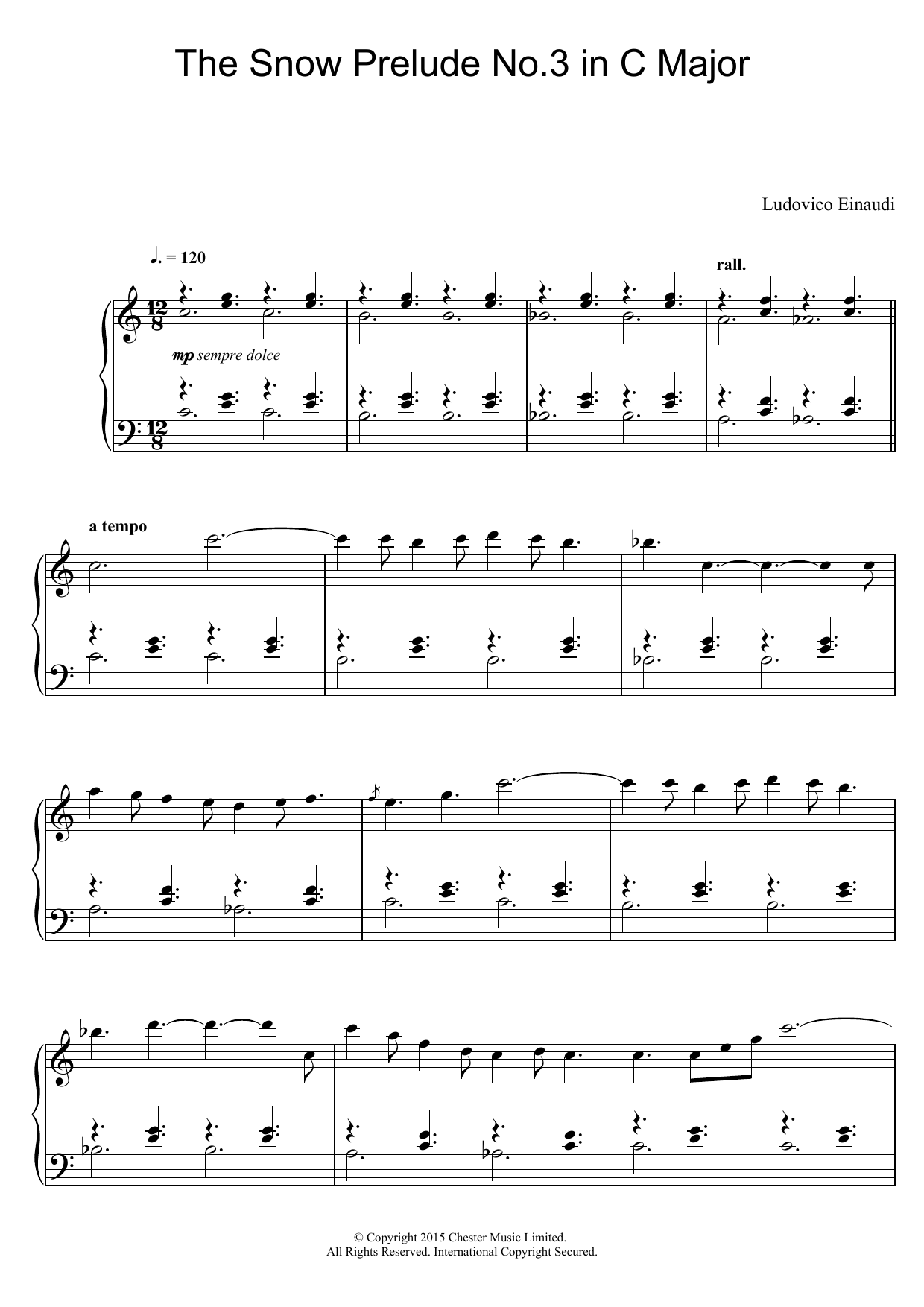 Download Ludovico Einaudi The Snow Prelude No. 3 In C Major Sheet Music