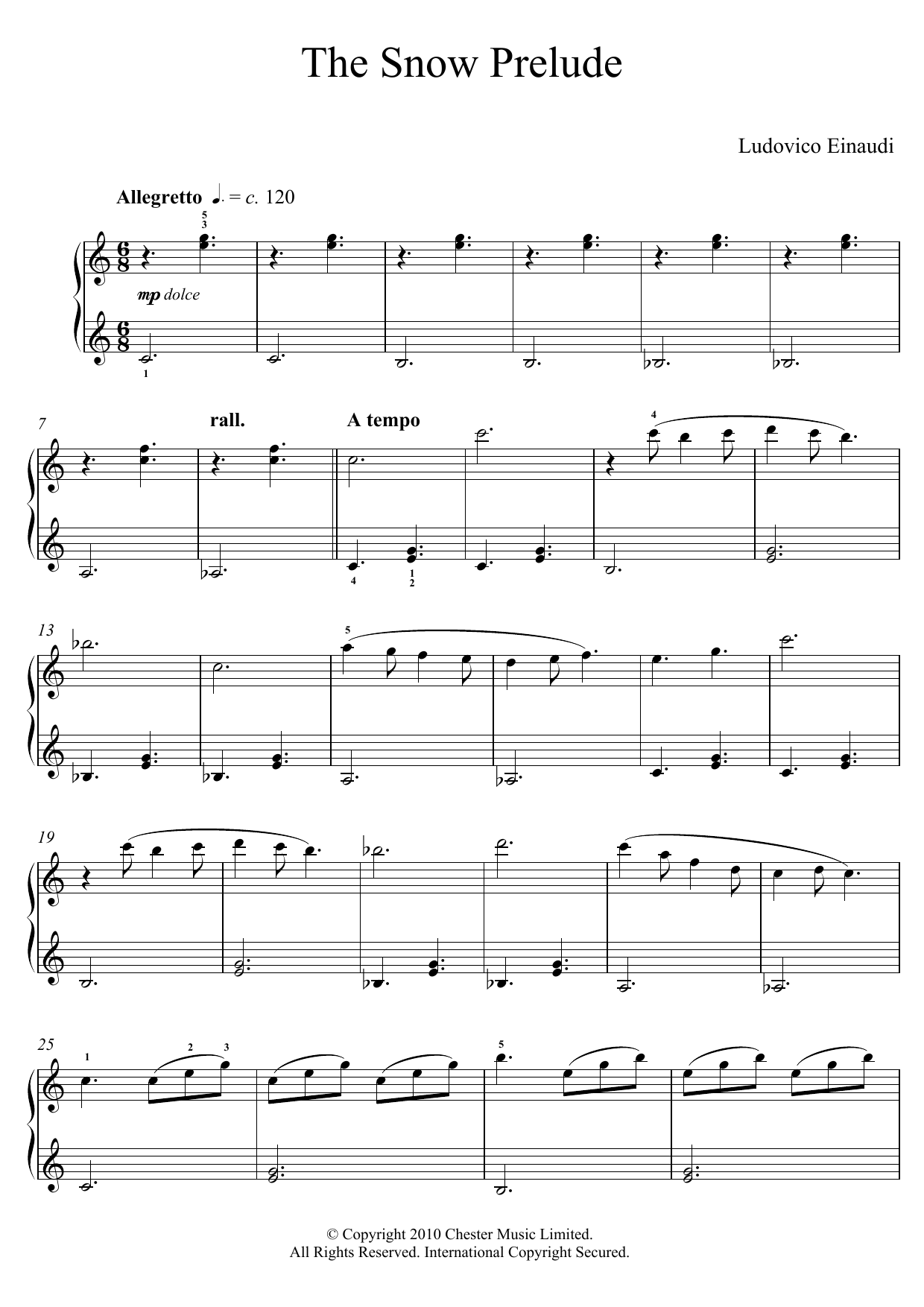 Download Ludovico Einaudi The Snow Prelude No. 3 In C Major Sheet Music