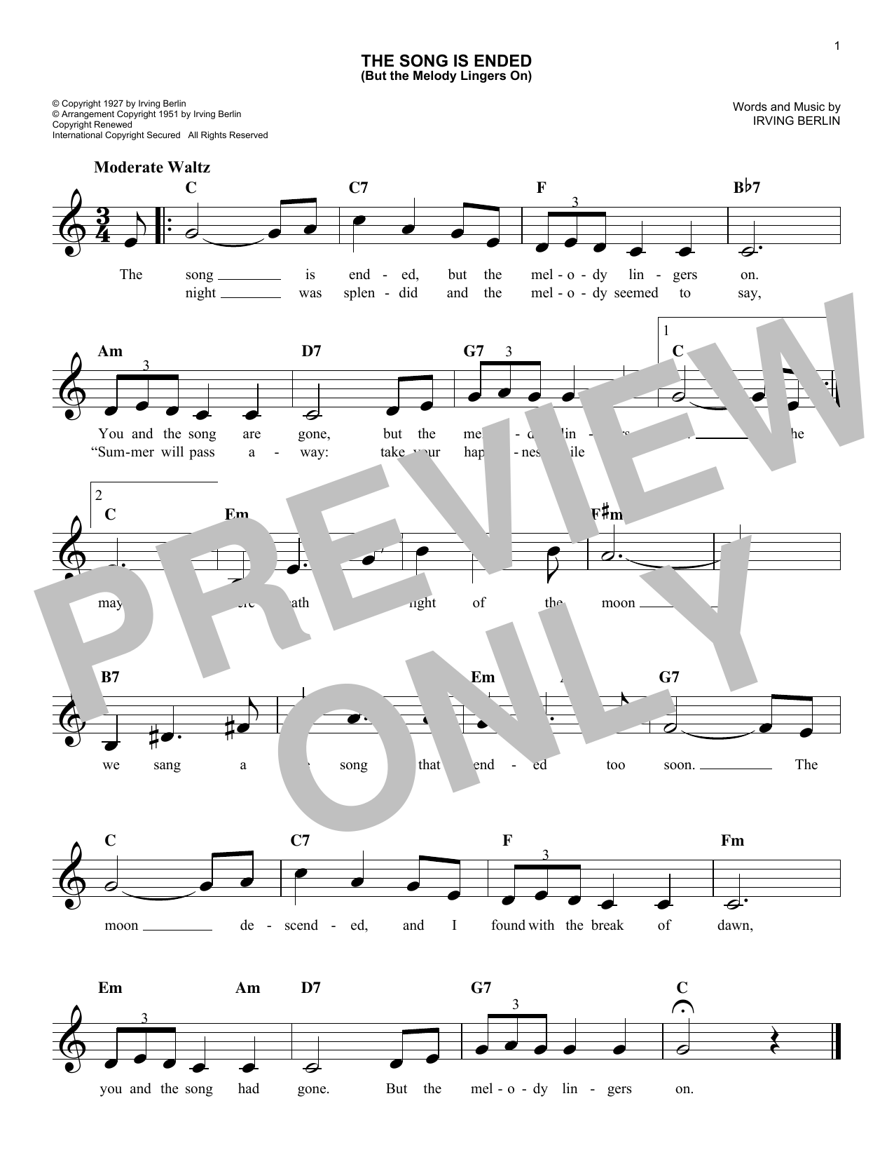 Download Irving Berlin The Song Is Ended (But The Melody Linge Sheet Music