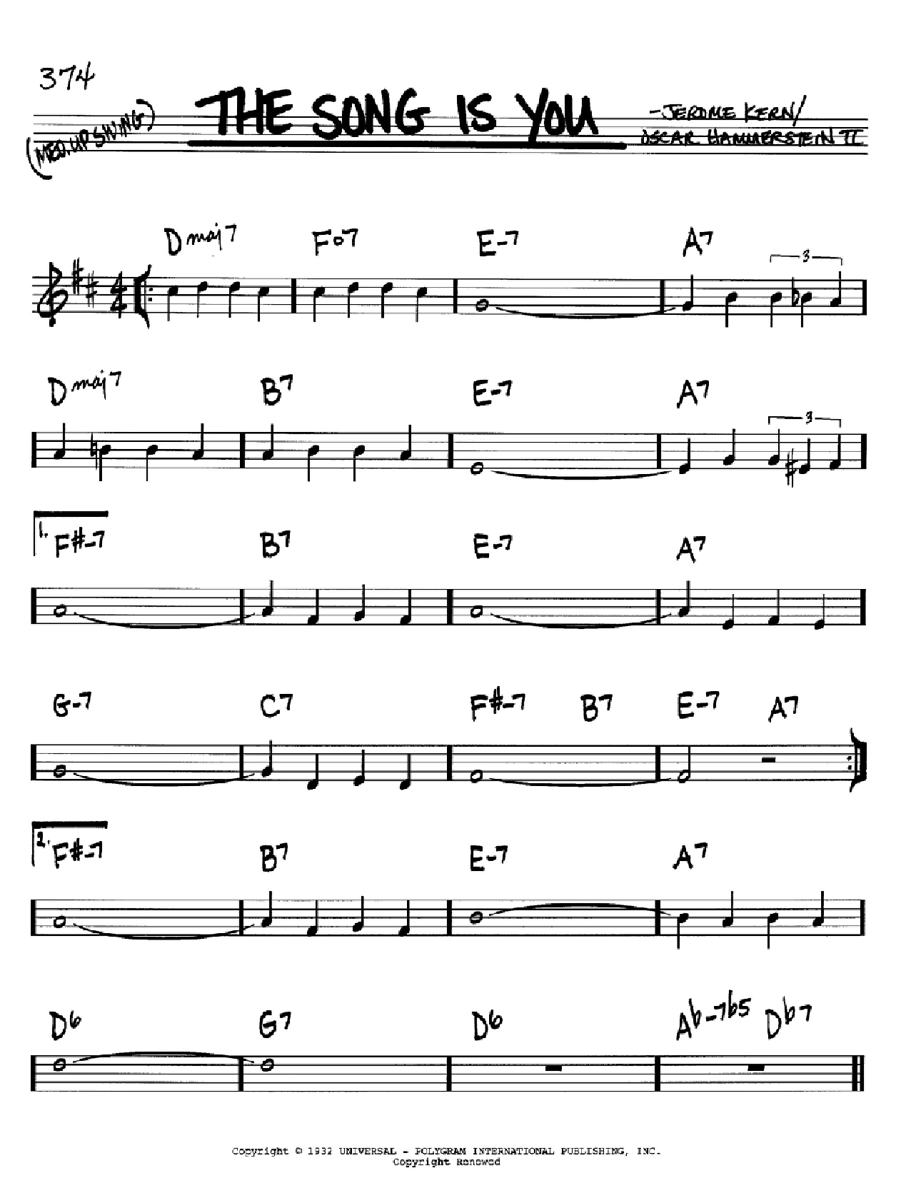 Download Jerome Kern The Song Is You Sheet Music