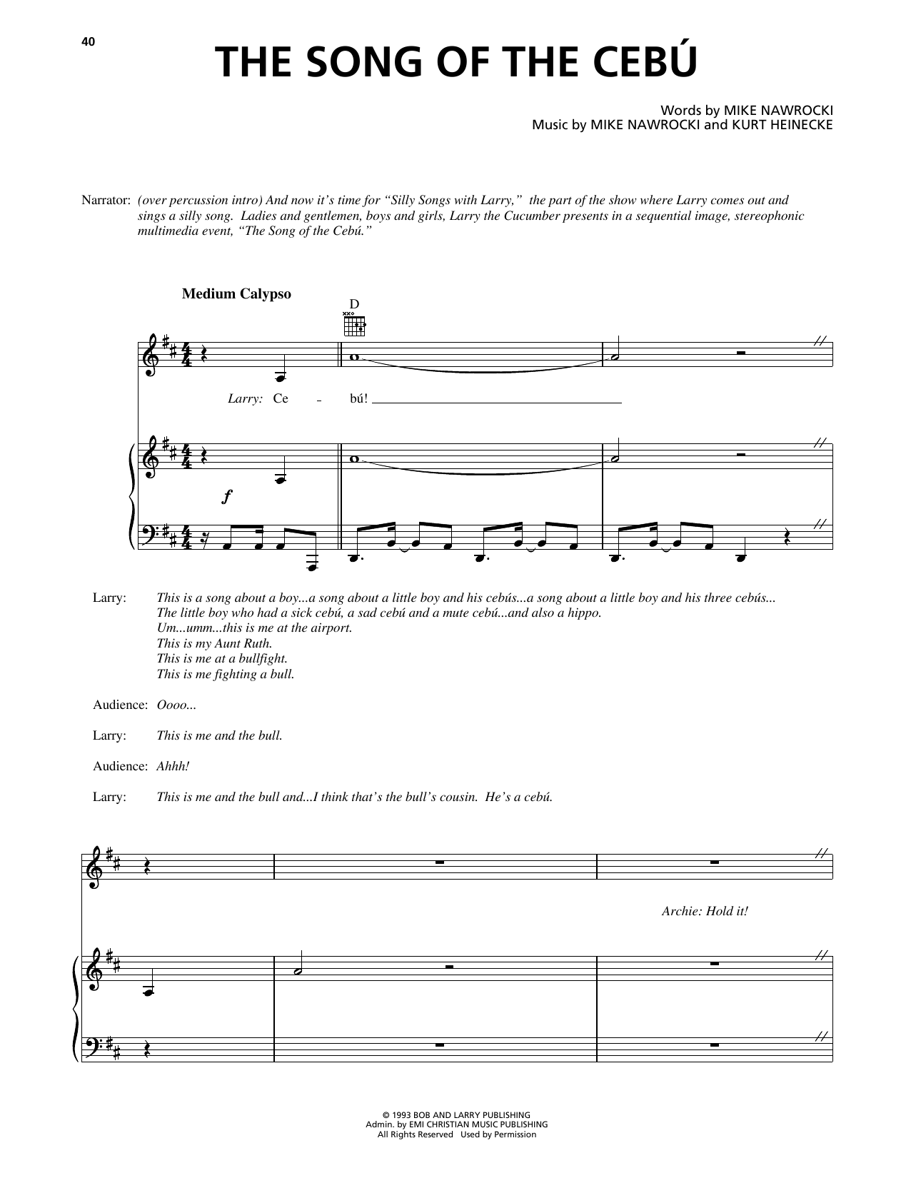 Download Mike Nawrocki The Song Of The Cebu (from VeggieTales) Sheet Music
