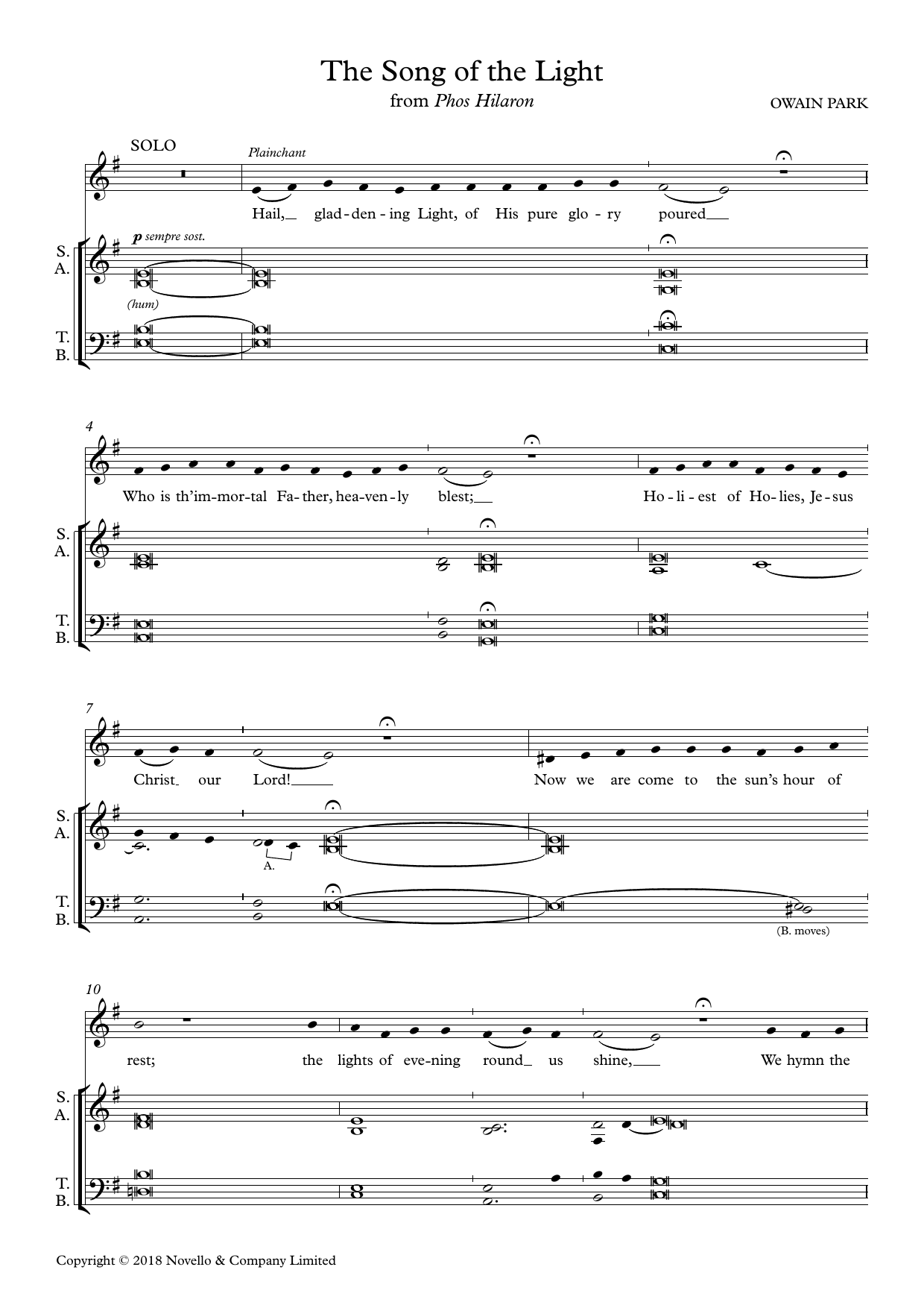 Download Owain Park The Song Of The Light (from Phos Hilaro Sheet Music