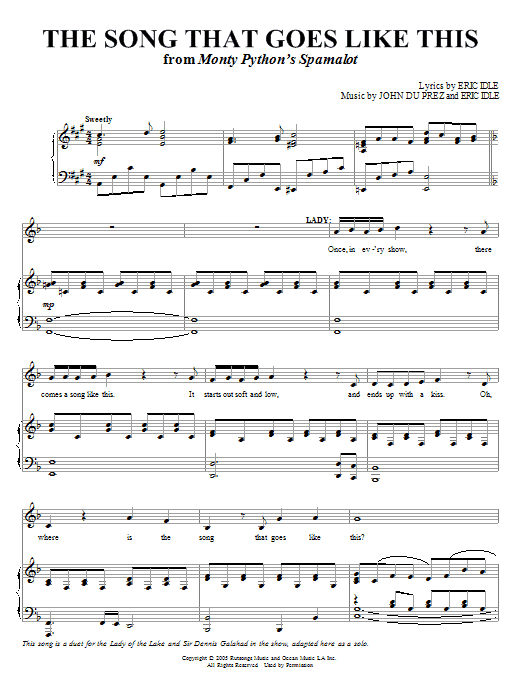 Download Monty Python's Spamalot The Song That Goes Like This Sheet Music