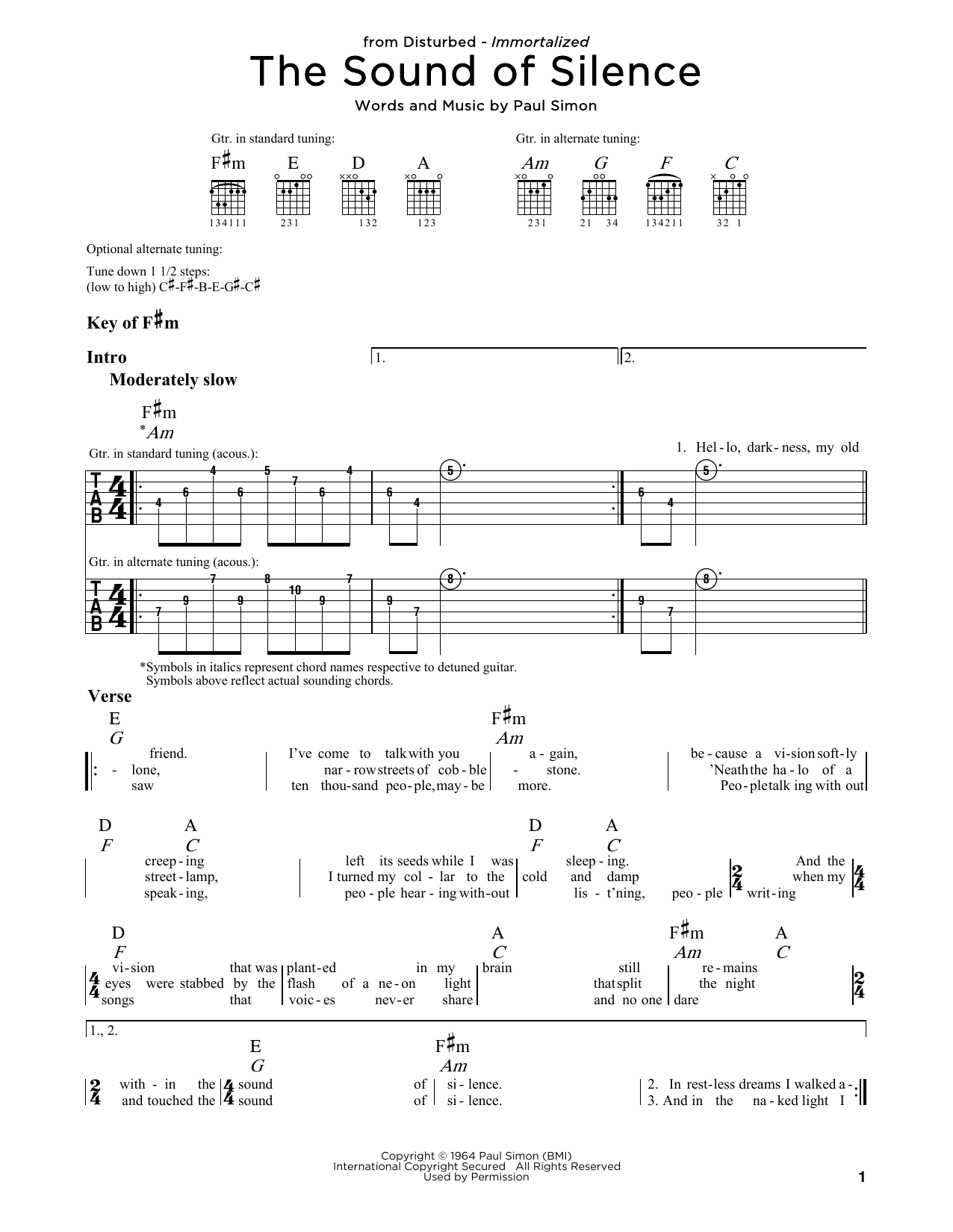 Download Disturbed The Sound Of Silence Sheet Music