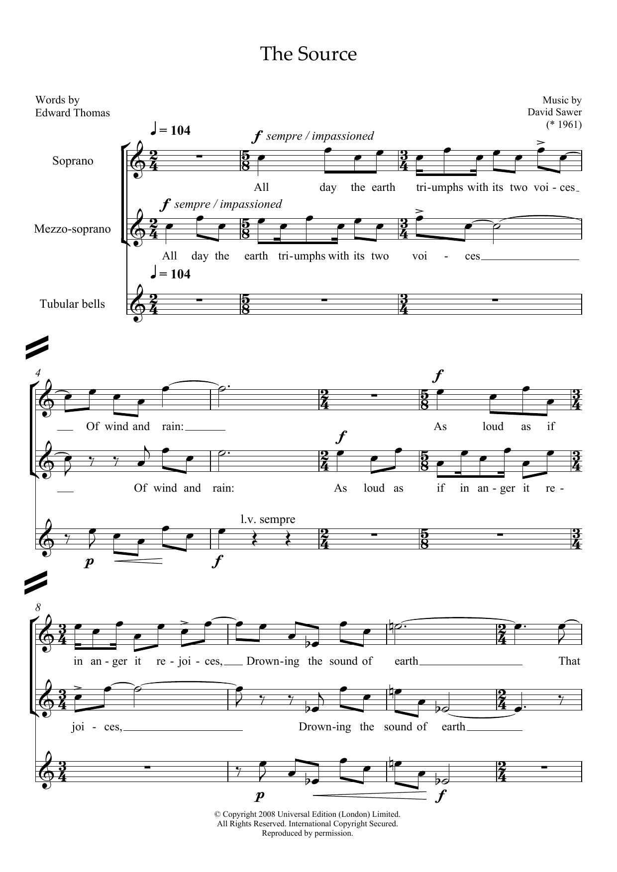 Download David Sawer The Source (for soprano, mezzo-soprano Sheet Music