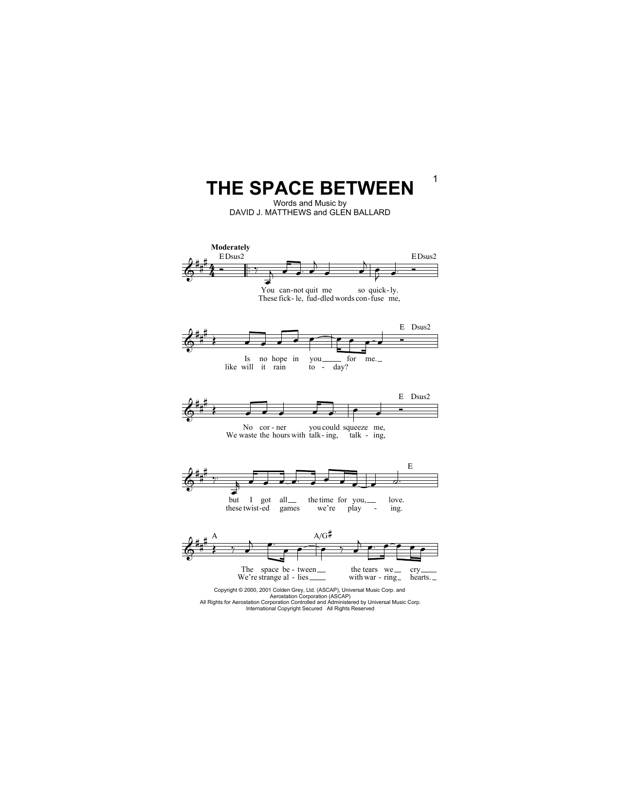 Download Dave Matthews Band The Space Between Sheet Music