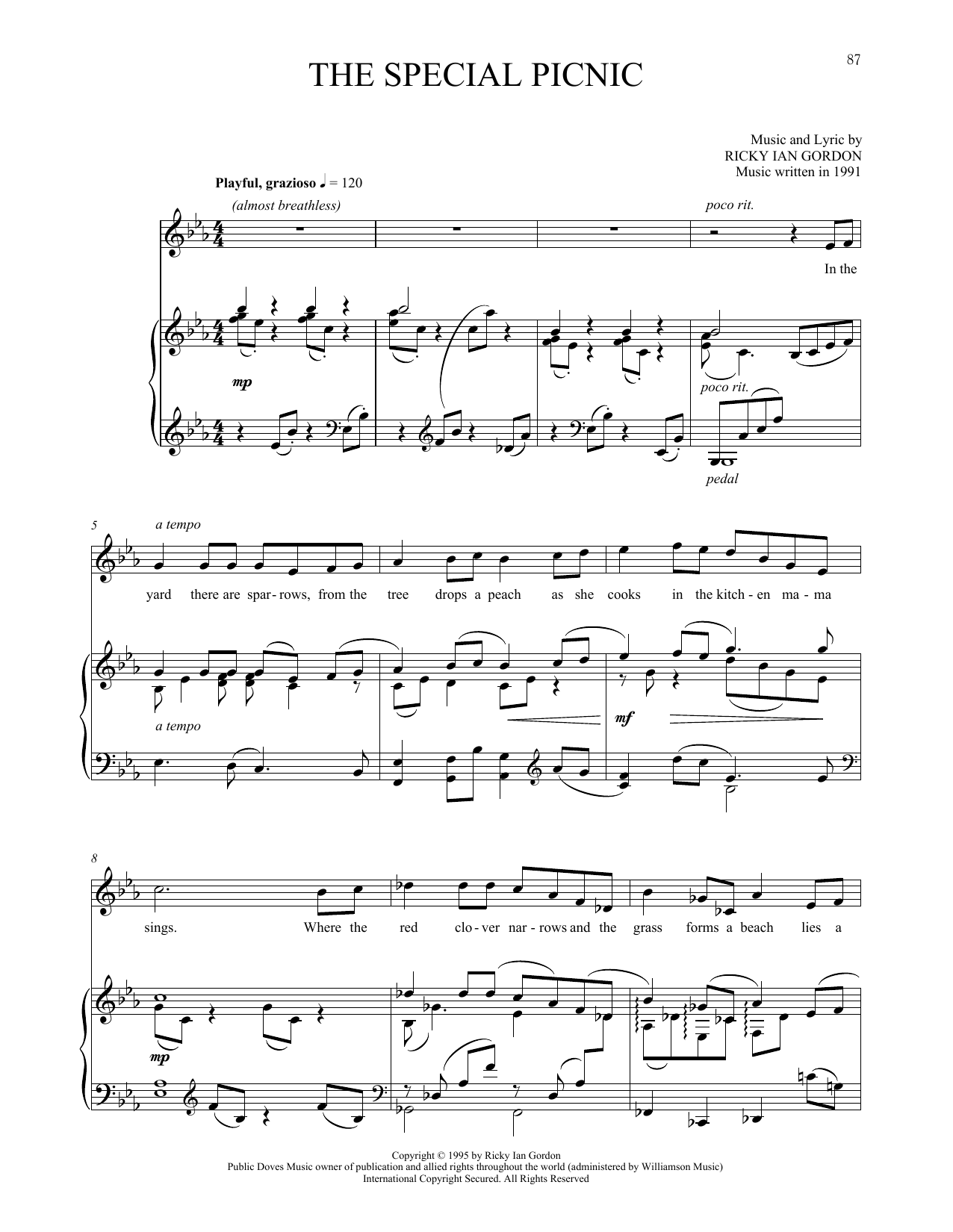 Download Ricky Ian Gordon The Special Picnic Sheet Music
