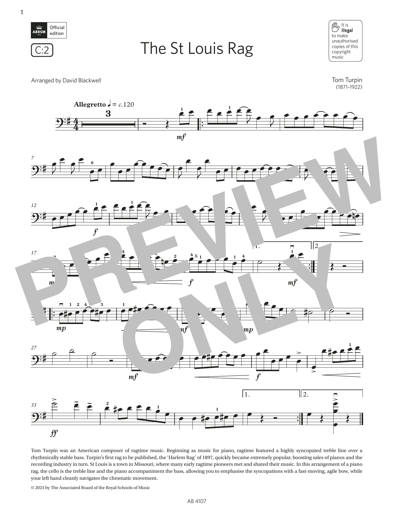 Download Tom Turpin The St Louis Rag (Grade 4, C2, from the Sheet Music