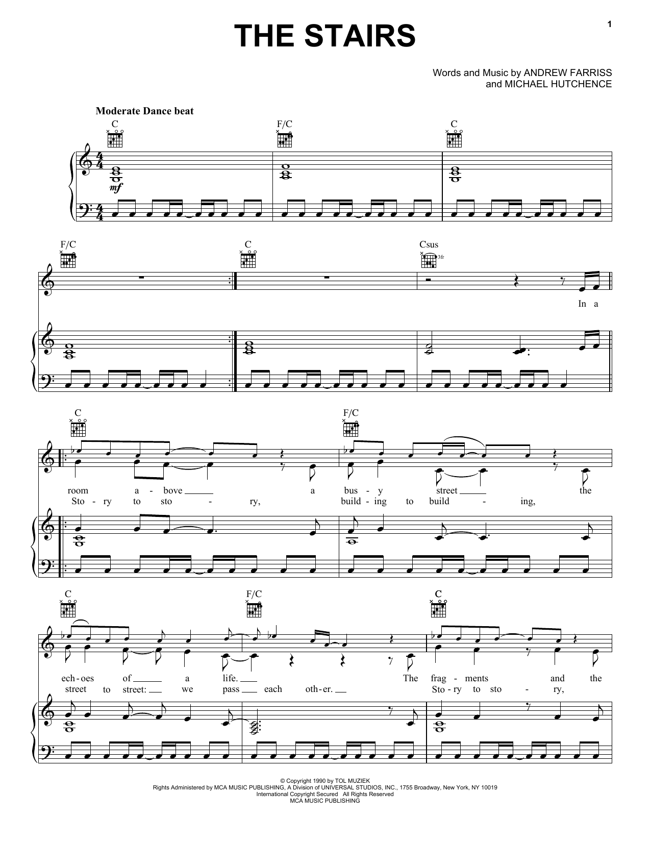 INXS The Stairs sheet music notes printable PDF score