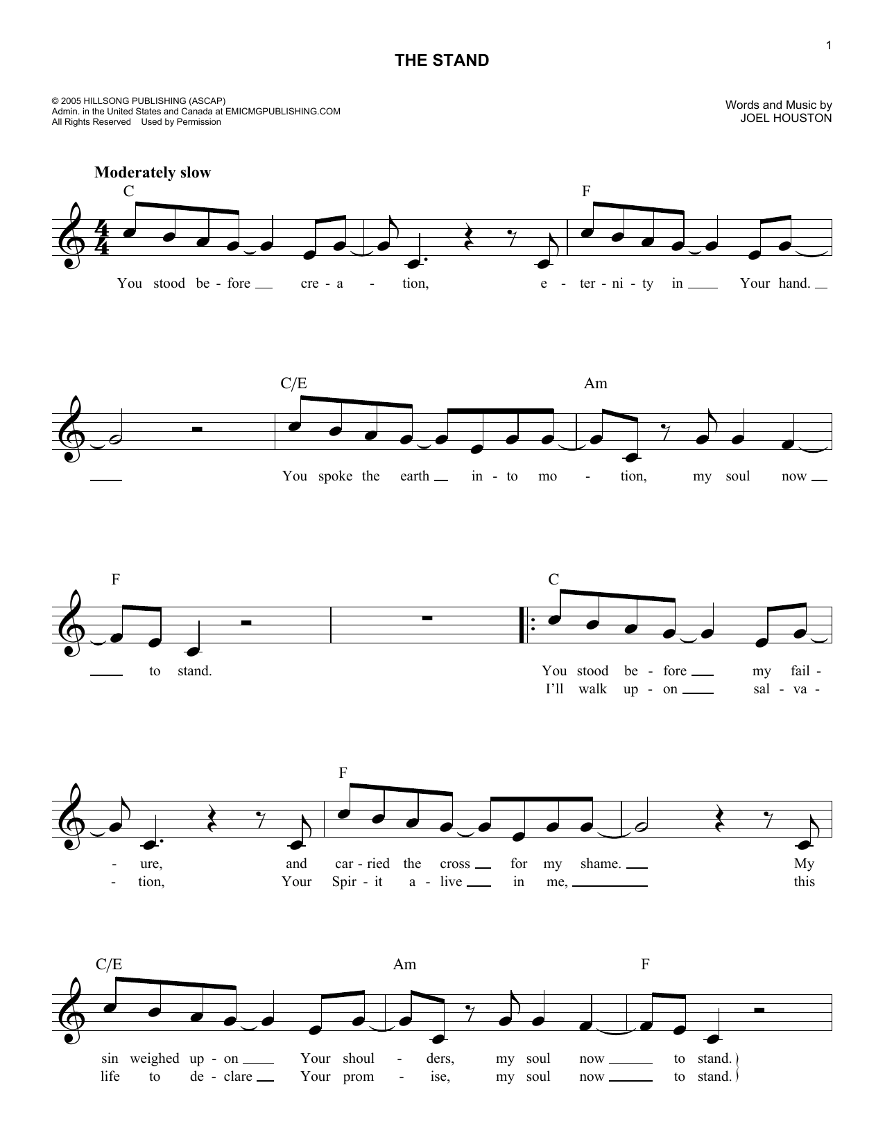 Download Joel Houston The Stand Sheet Music