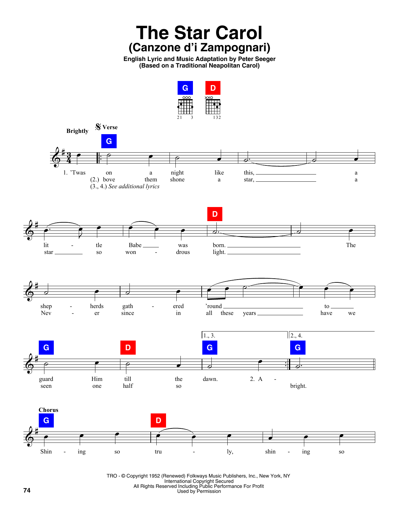 Download Peter Seeger The Star Carol (Canzone D'i Zampognari) Sheet Music