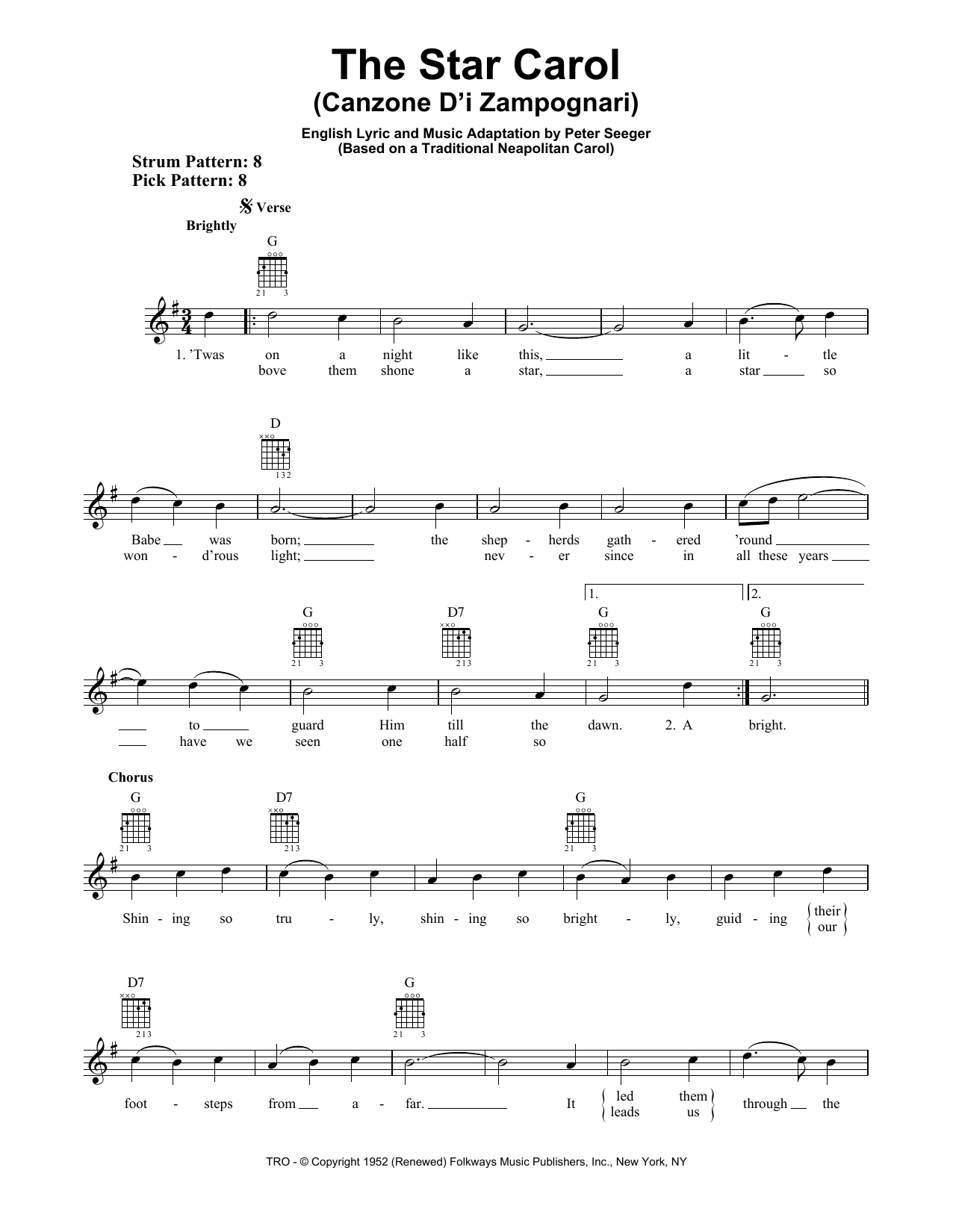 Download Peter Seeger The Star Carol (Canzone D'i Zampognari) Sheet Music