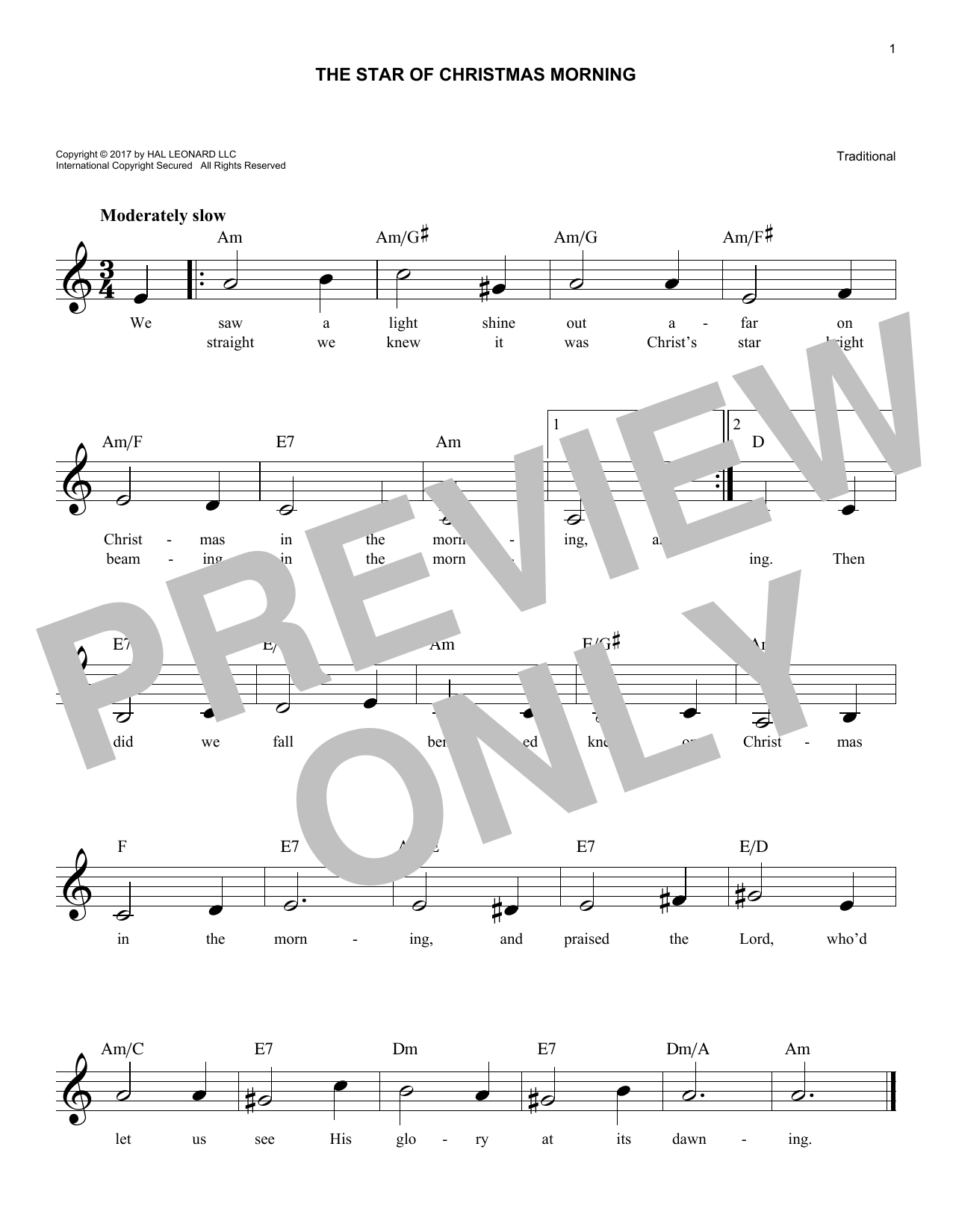 Download Traditional The Star Of Christmas Morning Sheet Music