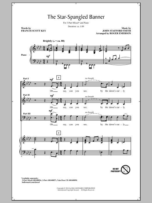 Download Roger Emerson The Star Spangled Banner Sheet Music