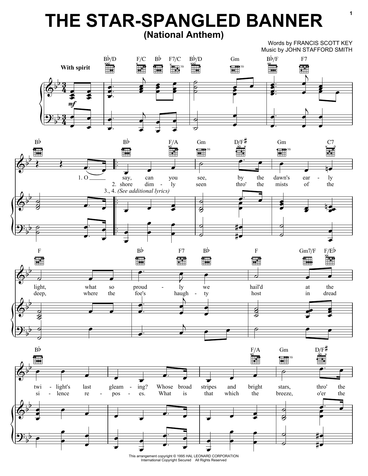 Download John Stafford Smith The Star Spangled Banner Sheet Music