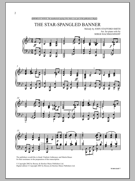 Download Serge Rachmaninoff The Star Spangled Banner Sheet Music
