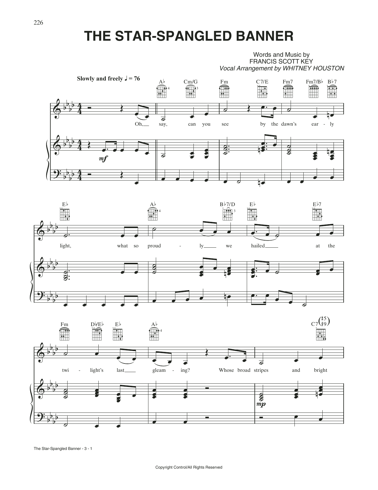 Download Whitney Houston The Star-Spangled Banner Sheet Music