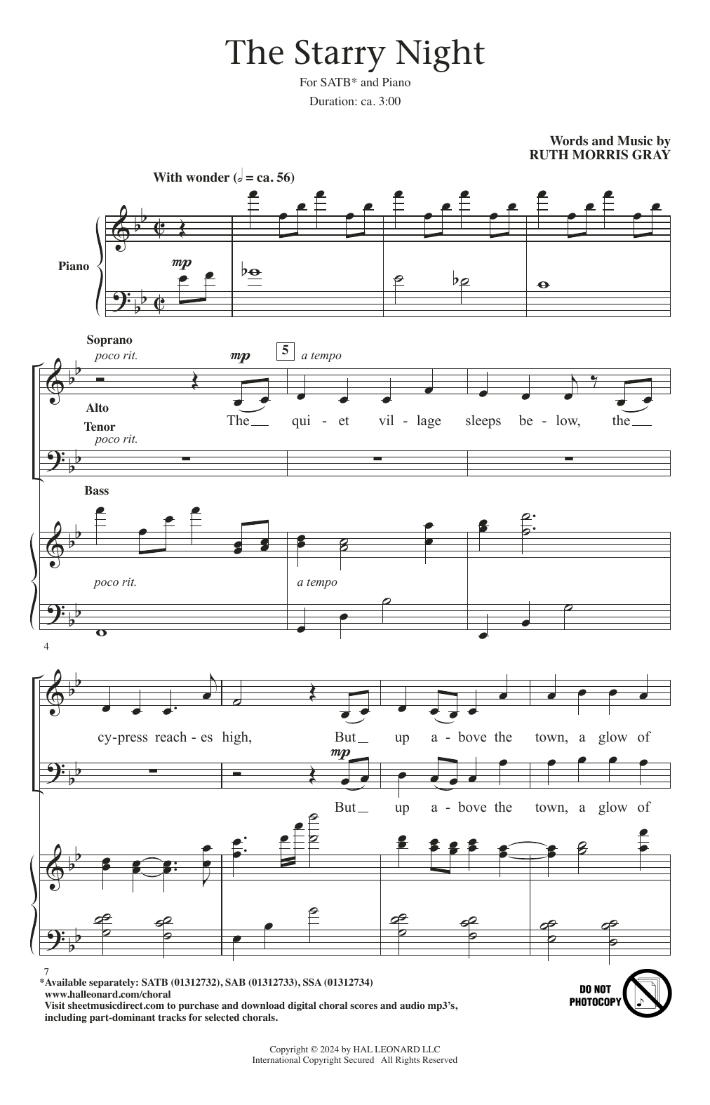 Ruth Morris Gray The Starry Night sheet music notes printable PDF score