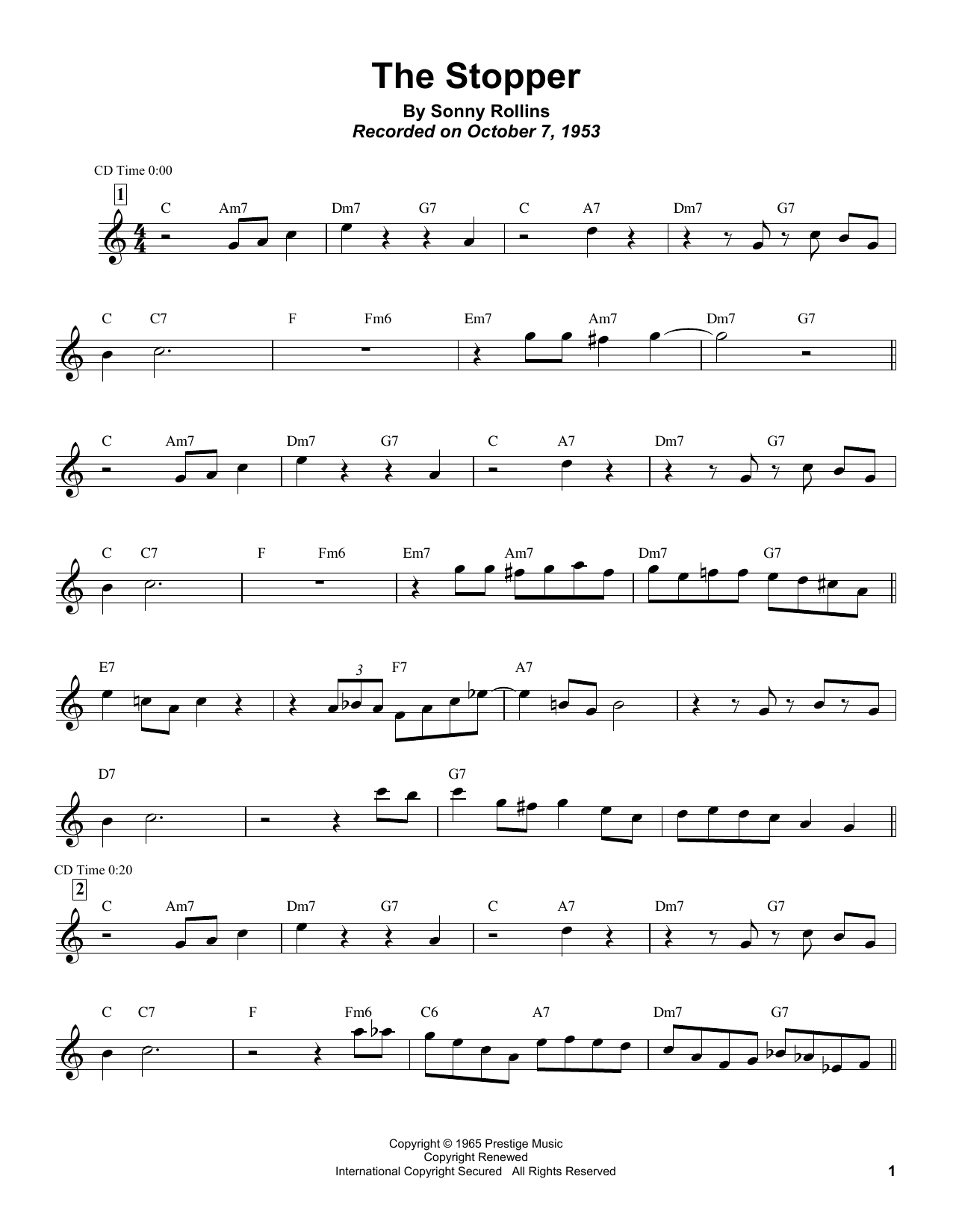 Download Sonny Rollins The Stopper Sheet Music