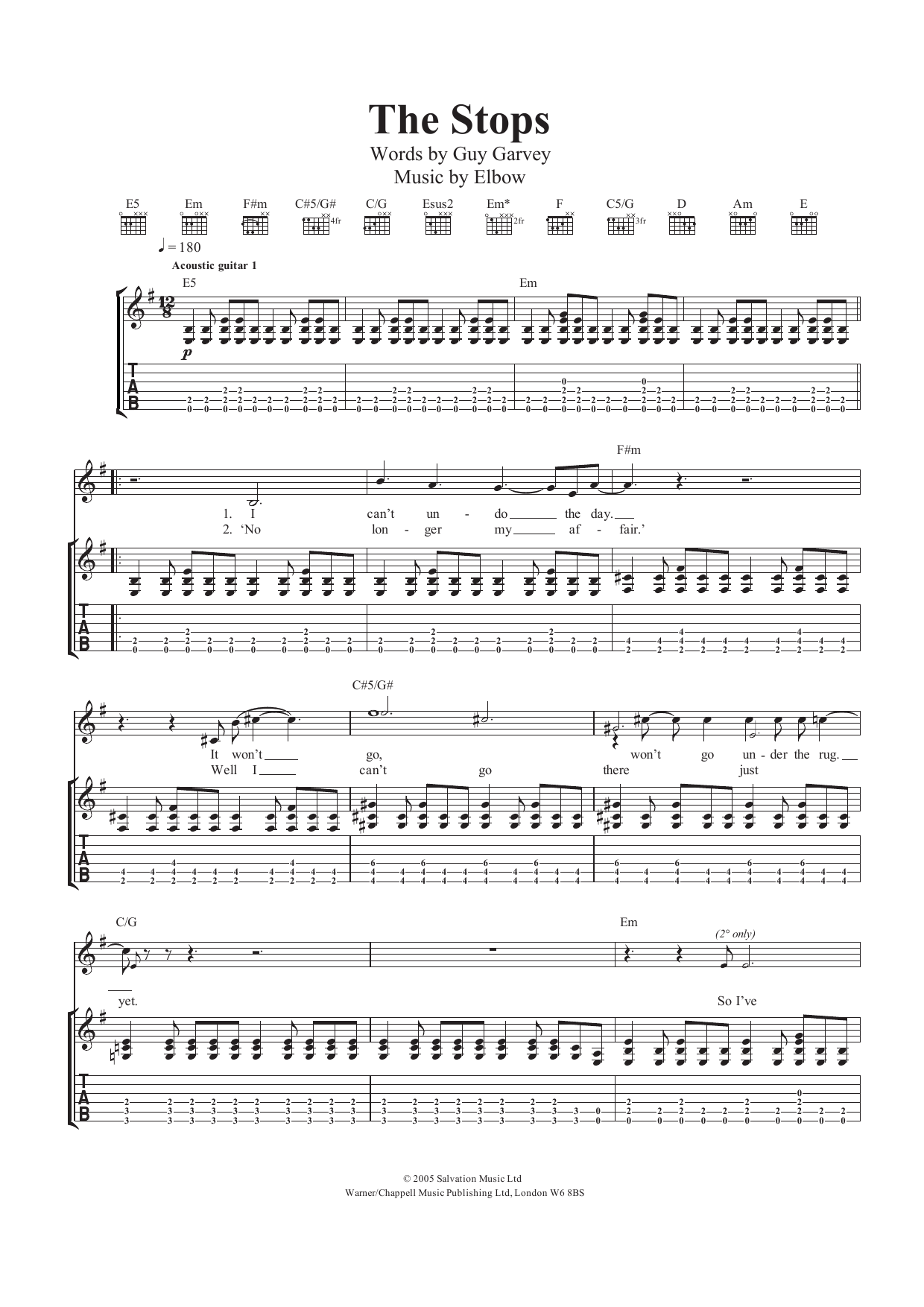 Download Elbow The Stops Sheet Music