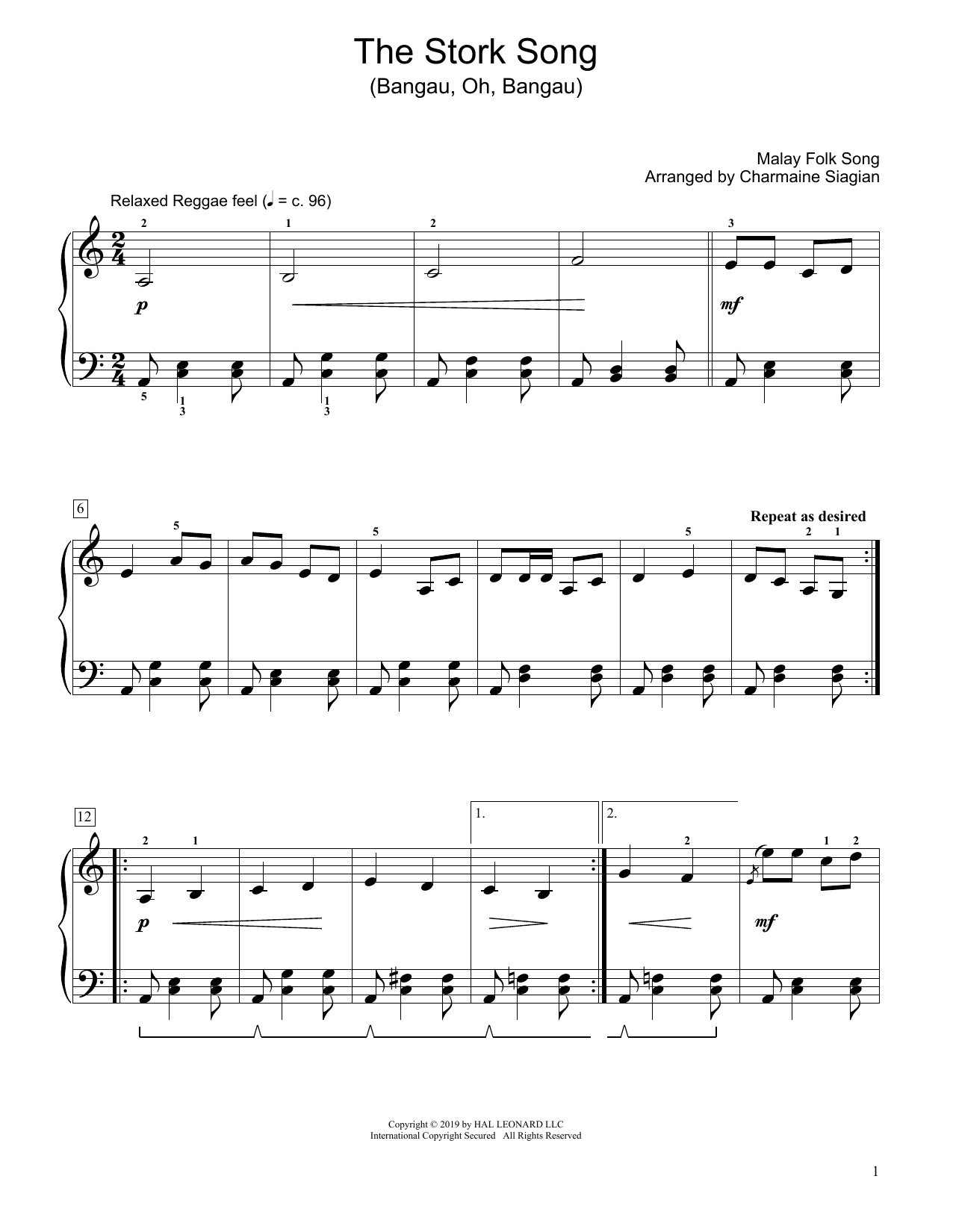 Download Traditional The Stork Song (Bangau Oh Bangau) (arr. Sheet Music