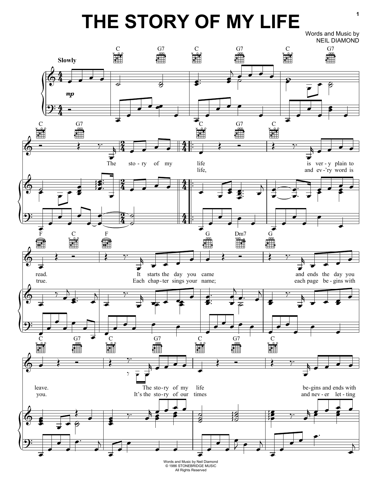 Download Neil Diamond The Story Of My Life Sheet Music
