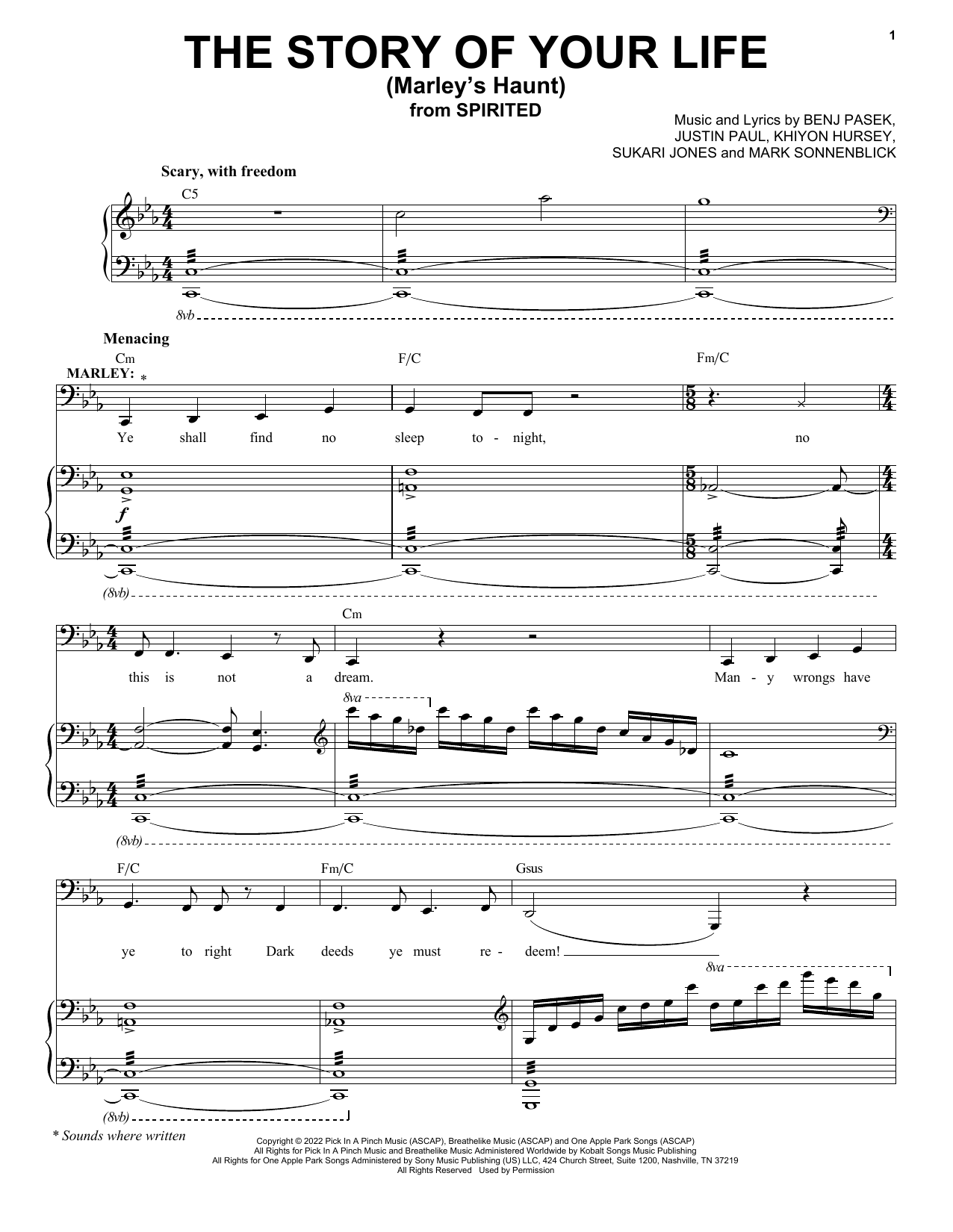Download Pasek & Paul The Story Of Your Life (Marley's Haunt) Sheet Music