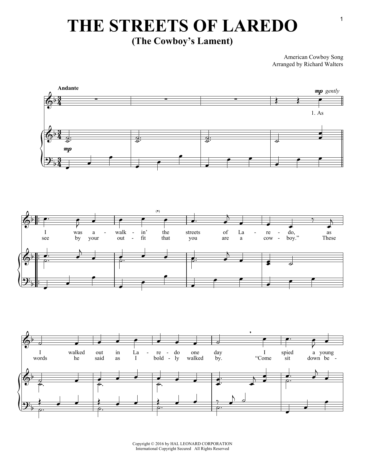 Download American Cowboy Song The Streets Of Laredo Sheet Music