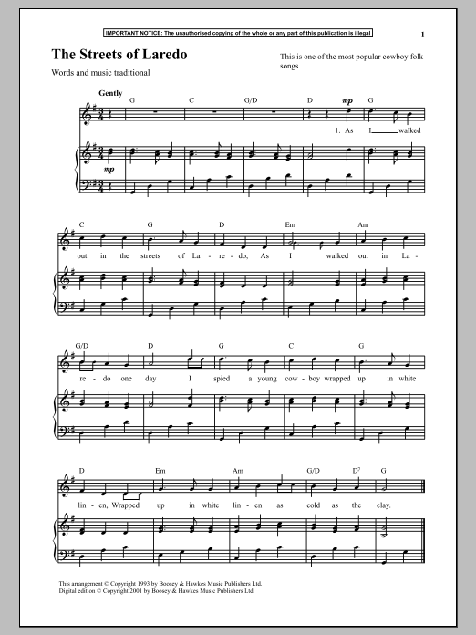 Download Traditional The Streets Of Laredo Sheet Music