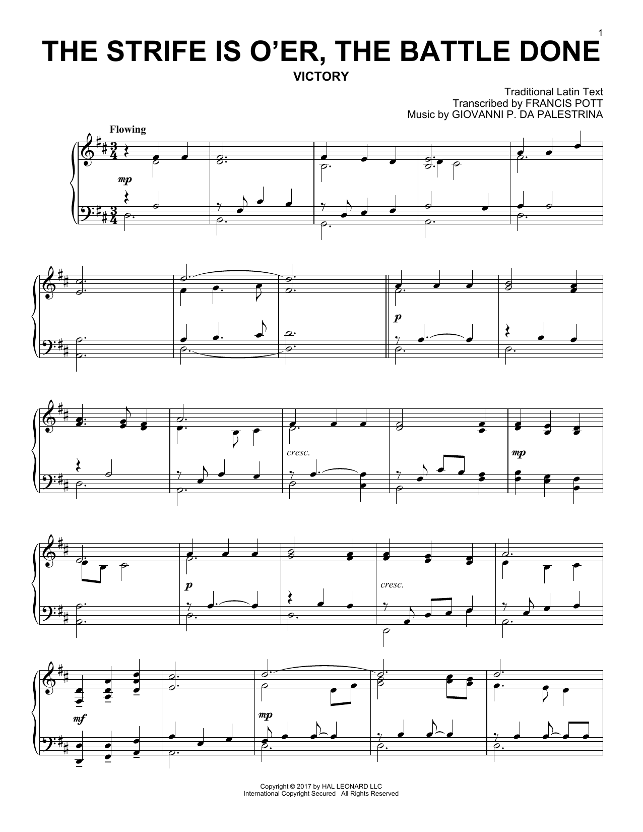 Download Traditional Latin Text The Strife Is O'er, The Battle Done Sheet Music