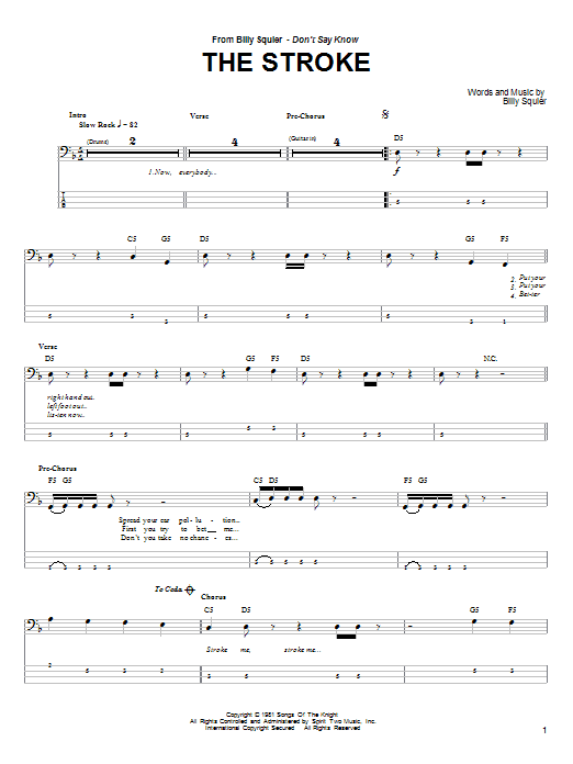 Download Billy Squier The Stroke Sheet Music