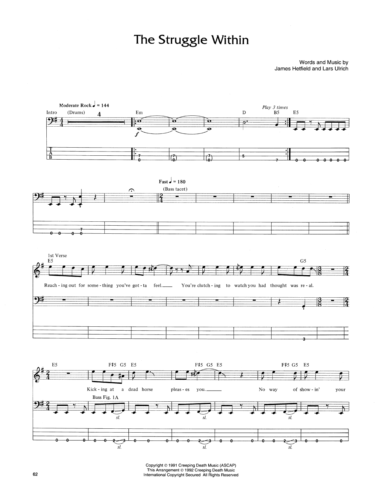 Download Metallica The Struggle Within Sheet Music