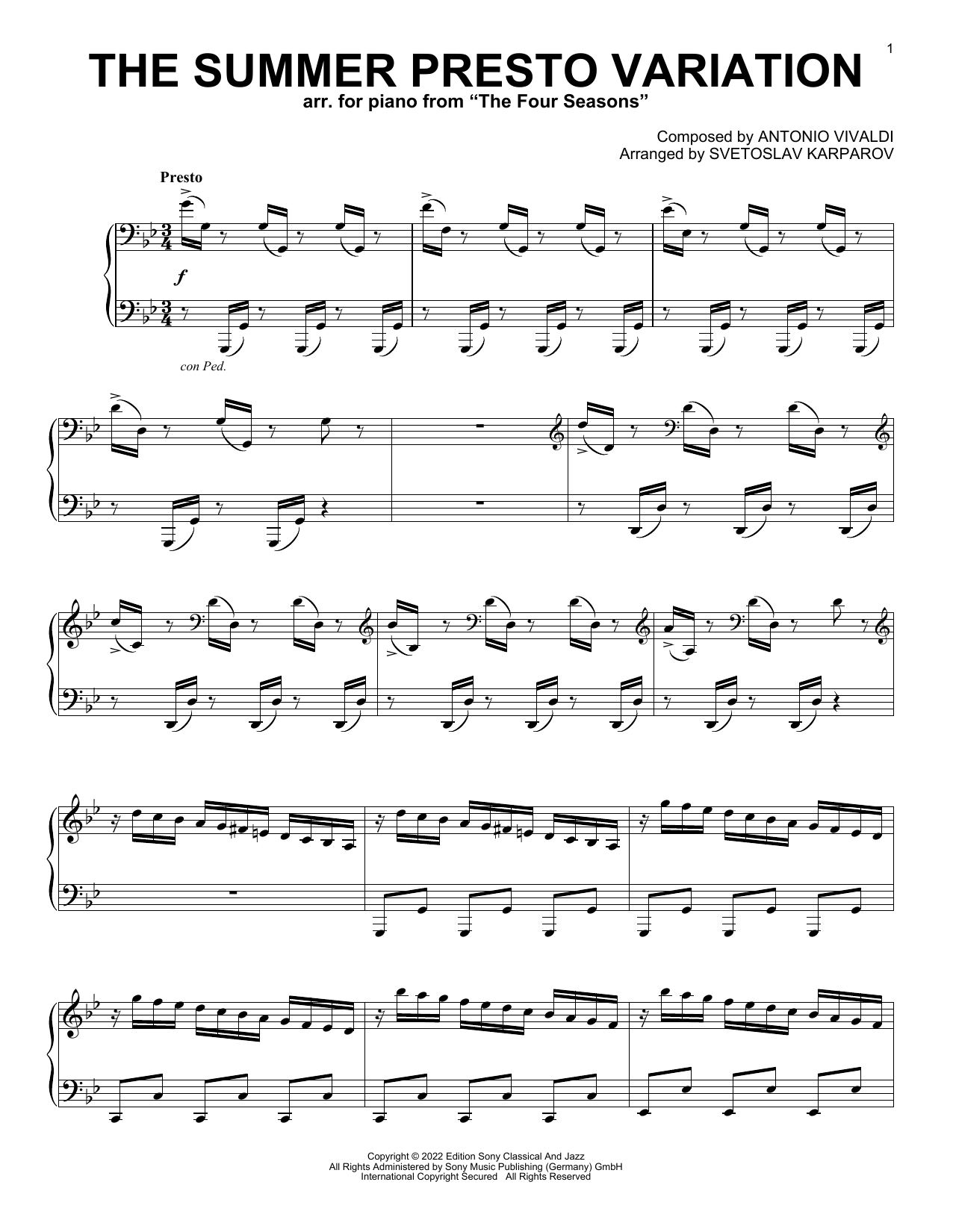 Download Antonio Vivaldi The Summer Presto Variation (as perform Sheet Music